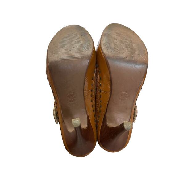 Michael Kors Handcock Mary Jane Platform High Heel Leather Cognac Brown Size 7.5 - Picture 10 of 12